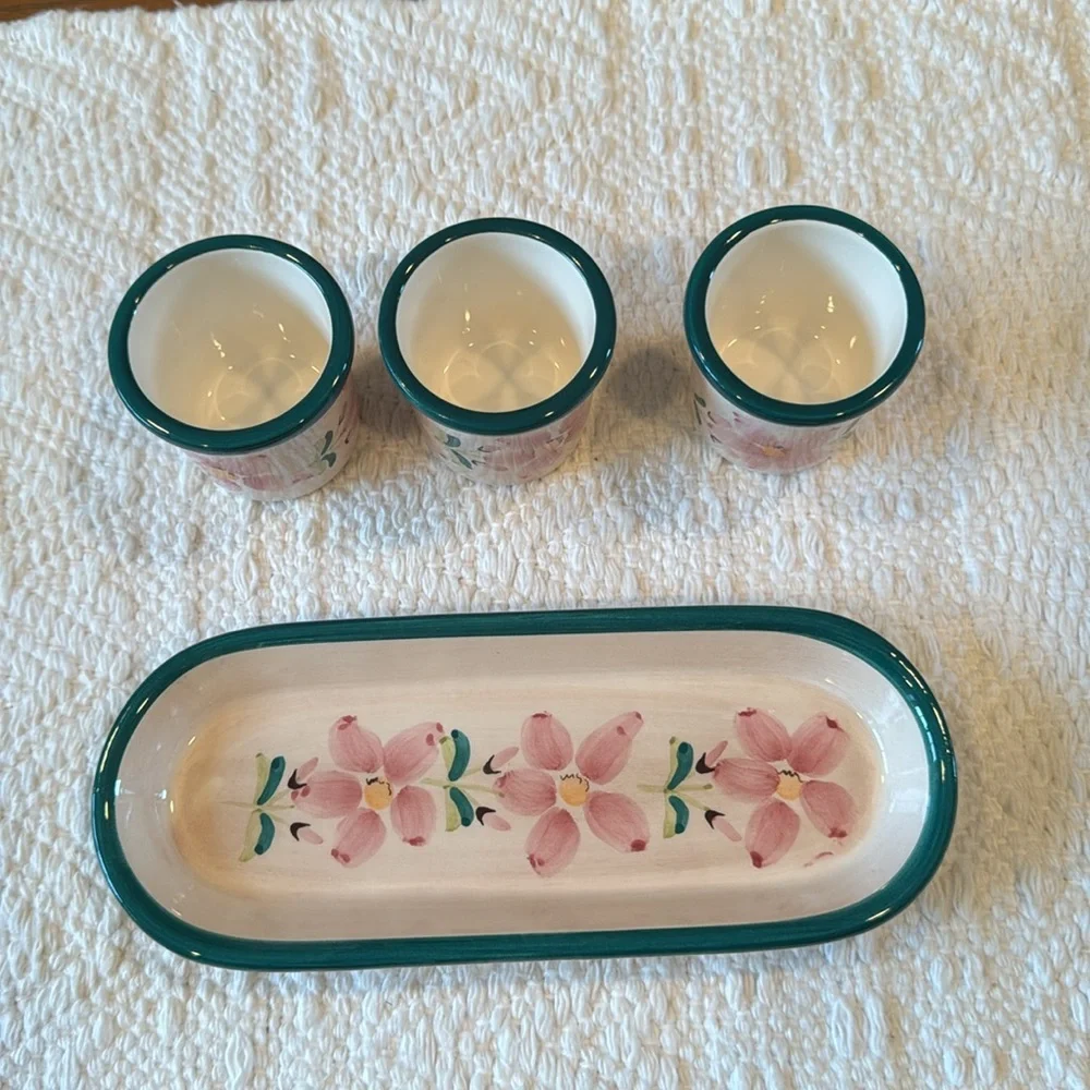 NIB- Partylite P7112 Floral Delight Votive Holders with Tray Trio Candle Holders